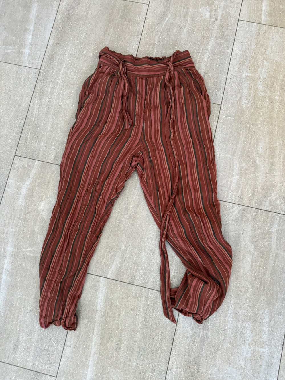 American Eagle Outfitters Rust and Brown Striped Wide Leg Pants
